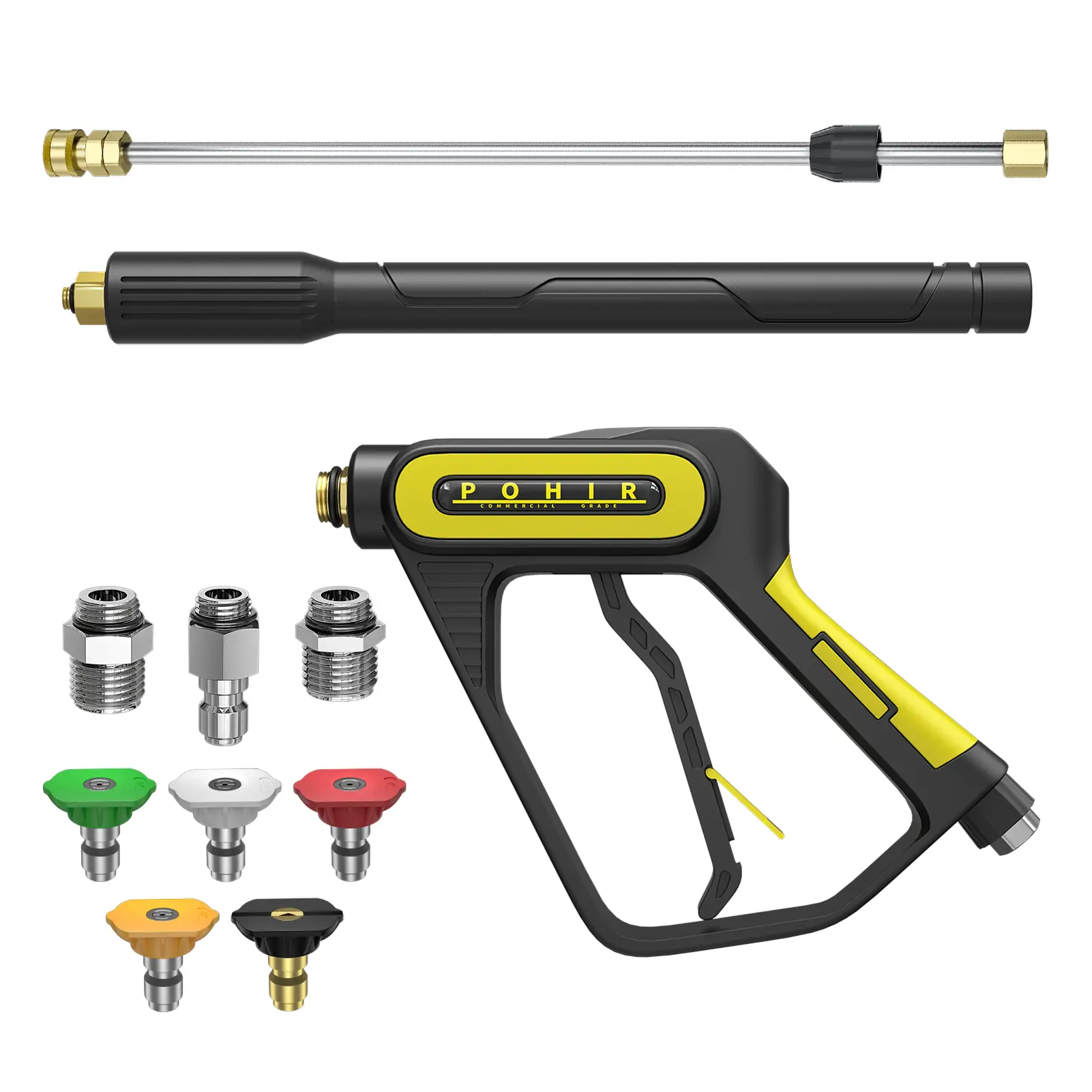 POHIR Heavy Duty High Pressure Washer Wand Extension Tool - 40-in Adjustable Length, Swivel 3/8" Fit, M22-14/15mm Fittings, 5 Nozzle Tips, Safety Lock, for Home & Commercial Use on Driveways, Swimming Pools, Car Wash, Full Kit