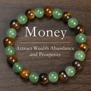 1pc Money Attraction Green Aventurine & Tiger Eye Blue Friendship Beaded Jewelry Protection Encouragement Gift Fashion Artificial Colorblock Beaded Crystal Charm Assorted Bracelets for Daily Wear money bracelet lucky stone bracelet