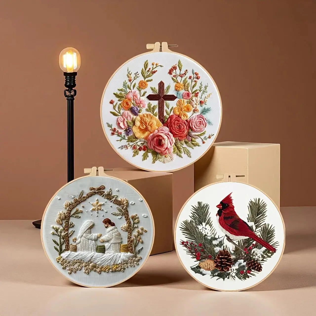 Cross Stitch Embroidery Material Kit - Christmas Jesus, Cross, Magpie Patterns, Mixed Textile Supplies - Stress Relief Creative Activity for Adult Beginners, All Seasons