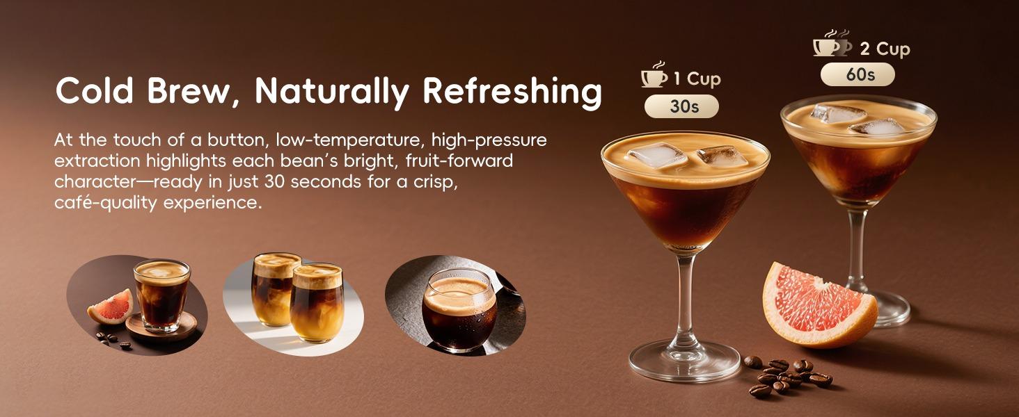 ecozy  4-in-1 Espresso Machine, Drip Coffee, Cold Brew and Over lce Machine with Touch Screen, Milk Frother Steam Wand, Stainless Steel, Coffee Maker for Cappuccinos, Lattes, Americanos