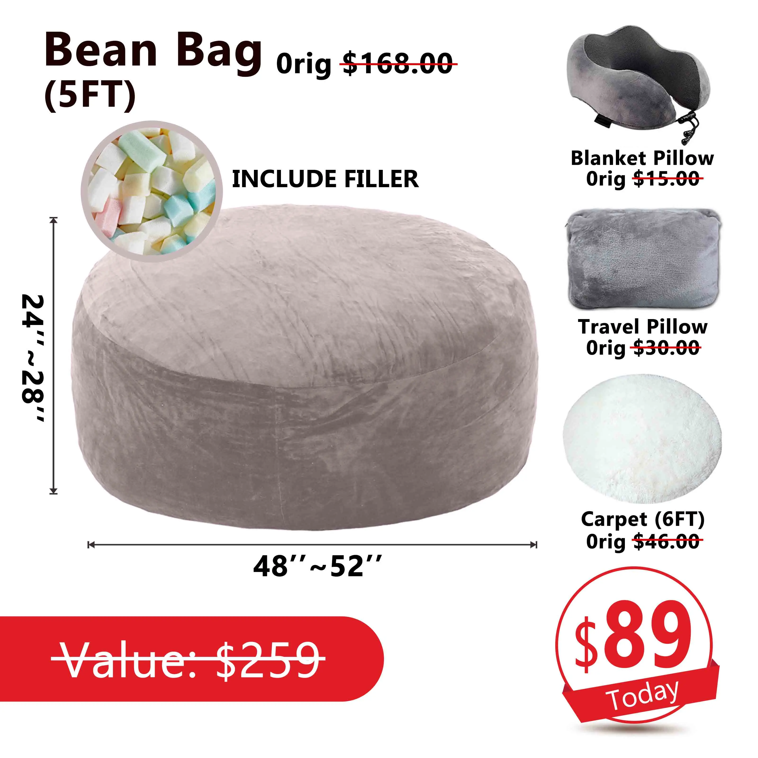 5FT Grey(Include Filler Upillow Blanket Carpet)