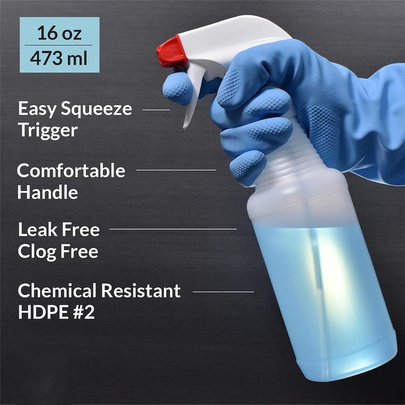 Commercial plastic spray bottle, 4 bags of 16 Oz heavy duty leak free air can be refilled with spray bottle spray stream, used for cleaning solution, plants, hair, bleach, vinegar safety.