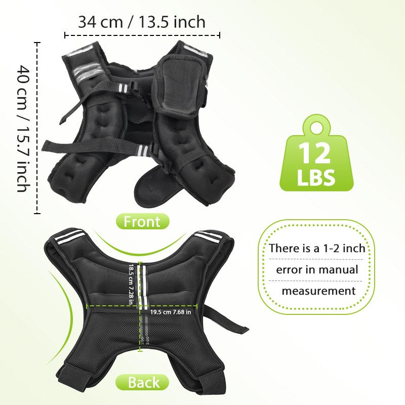 12lbs Weighted Vest for Men & Women Iron Pellets Fitness Vest for Running Workout Training H-Shape Design with Reflective Adjustable Straps & Storage Pocket Muscle Building Weightlifting