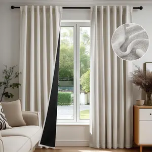 Deconovo Linen-Textured Blackout Pinch Pleated Curtains with Adjustable Plastic Curtain Hooks, Lined Pleated Window Drapes, Track & Ring Hook Compatible