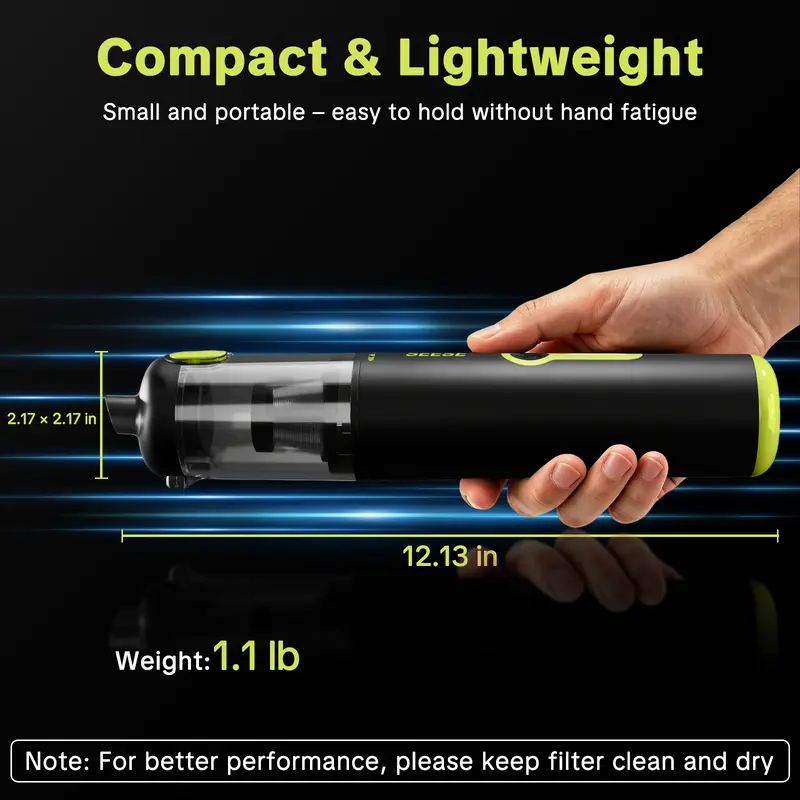 SEESE Car Vacuum Portable Cordless, 20000Pa 2 in 1 Vacuum Cleaner&Air Duster, 100W Brushless Motor Handheld Vacuum Cordless with 6000mAh Battery, Multi-Nozzles for Car, Home, Office, Pet toolupgrade