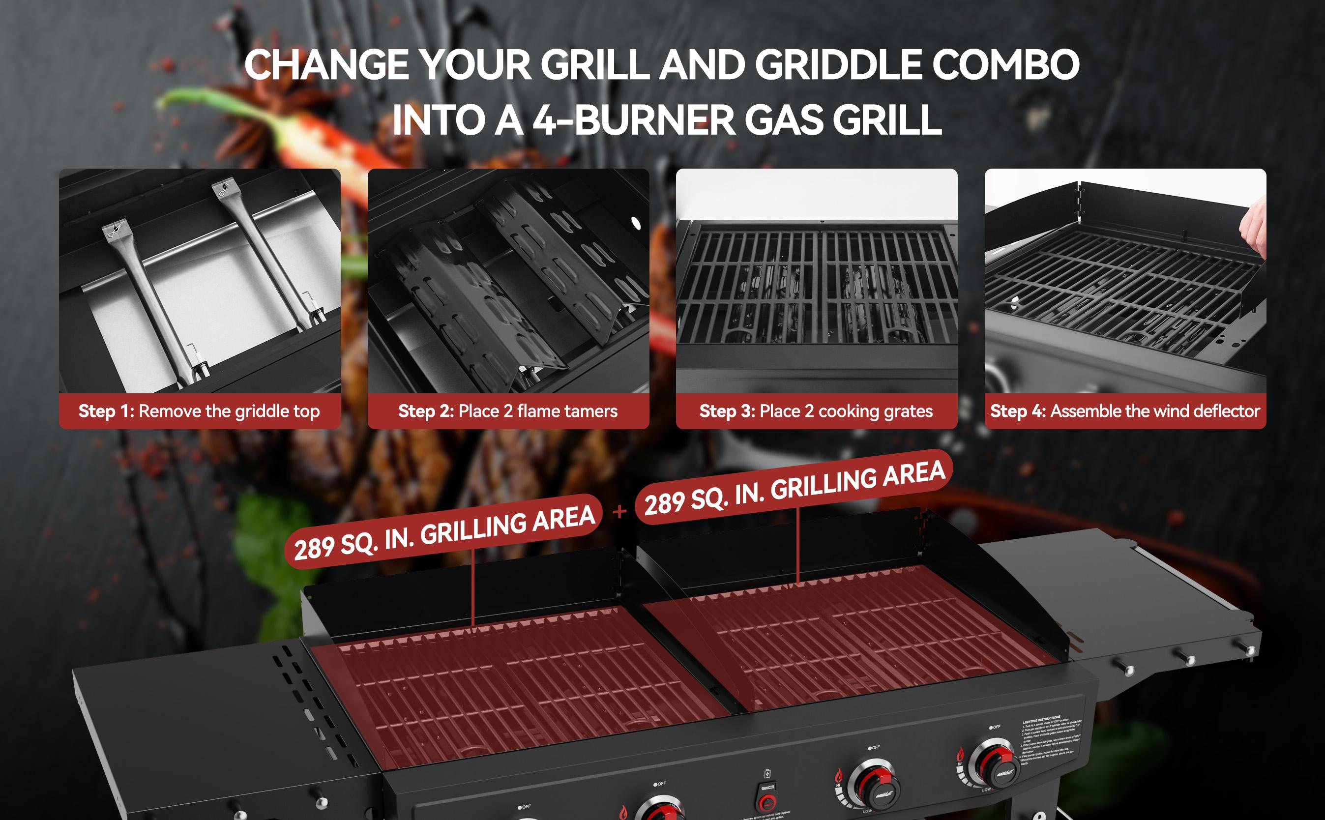 Royal Gourmet GD405A Propane Gas Grill and Griddle Combo, 4-Burner Event Combo Grill, Heavy-duty and Durable for Outdoor Cooking Food Barbecue Bbqs