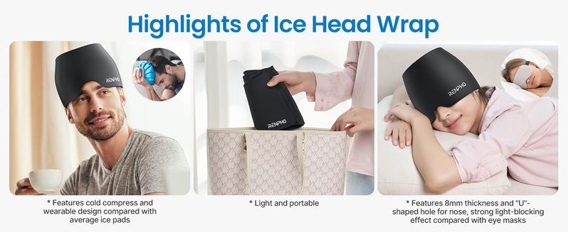 RENPHO Migraine Relief Cap, Headache Relief Hat, Ice Head Wrap with Hot or Cold, Gel Ice Face Mask, Birthday Gifts for Women Men