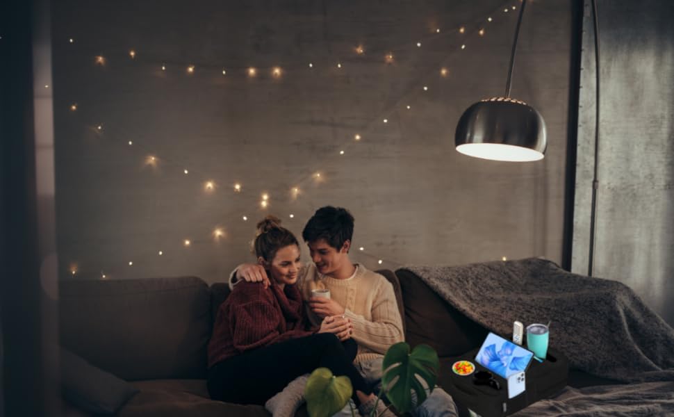 TabCouchCaddy - Couch Cup Holder Tray & Tablet Pillow Stand - Bed, Couch Caddy, Sofa, RV & Car - Holds Drinks, Snacks, Remotes, Phones, Tablet - iPad, Galaxy Tab Compatible | Bed Cup Holder (Black)