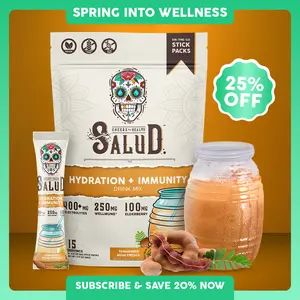 Salud 2-in-1 [Hydration & Immunity - Tamarindo]  Electrolytes Powder, Agua Fresca Drink Mix, Elderberry, Dairy & Soy Free, Non-GMO, Gluten Free, Vegan, Low Calorie, 1g Sugar (15 Servings), Spring Glow Up