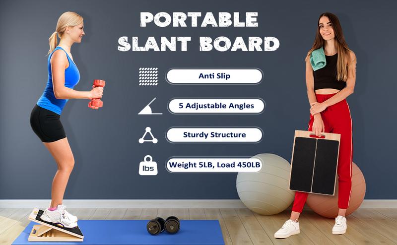 Portable Wooden Slant Board for Calf Stretching Squats Calf Stretcher Pilates Physical Therapy Equipment Adjustable Incline Board for Knees Ankle Heel Feet Leg