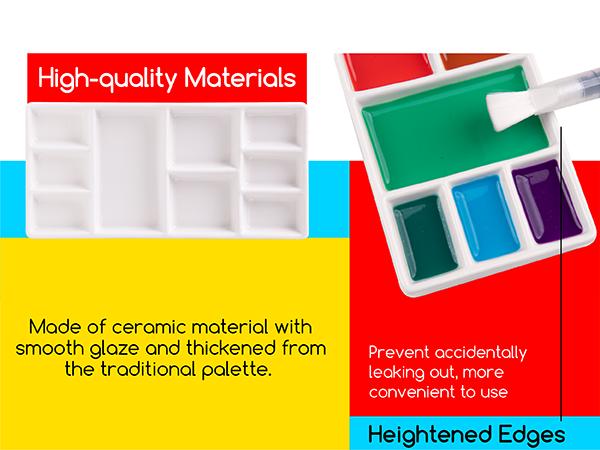 MEEDEN 9-Well News Ceramic Rectangle Artist Paint Palette for Watercolor Gouache Acrylic Oil Painting, 6-4/5 by 3-1/3-Inch