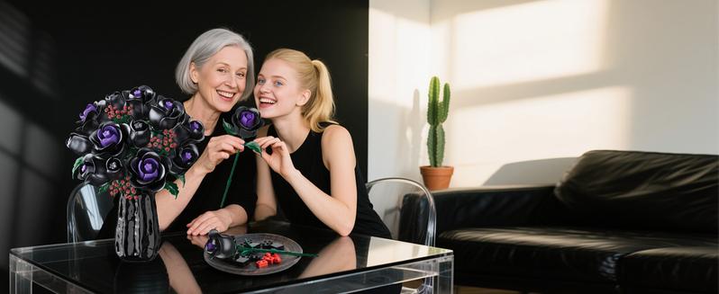 HOGOKIDS Flower Bouquet Building Set 330PCS Black Roses Botanical Plants, Decorative Ornaments, Magnetic Blocks for Home, Christmas, Birthday & Valentine’s Gift for Kids & Adults 8+