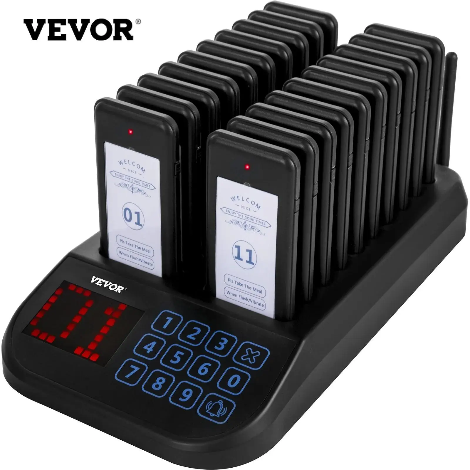 【Backtoschool】VEVOR F103 Cordless Restaurant Pager System - 20 Pagers, Touch Keyboard, Vibration/Flashing/Buzzer Alerts for Hospital Staff, Nurses