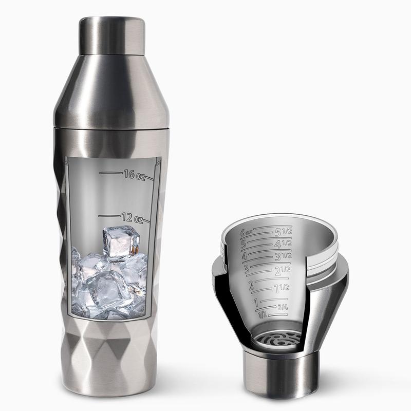 FANCY MAN Insulated Cocktail Shaker - Stainless Steel Double-Wall Vacuum Insulated Cocktail Shaker with Built-in Measuring Lid & Strainer, Premium Giftable Packaging, Innovative Geometric Grip Design from Wild Man Drinking Company
