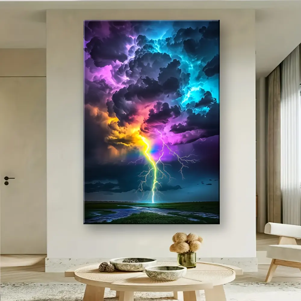 Patterned Artistic Canvas Print - Colorful Lightning Art, Artistic Graphic Prints, Unique Artwork, Wall Art, Artwork for Walls, Modern Living Room Office Home Decor Accessory