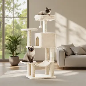 Cat Tree Tower, Multi-Cat Climbing Tower with Condo, Natural Sisal Scratching Posts, Extended Platform, Hammock, Pet House for Indoor Cats and Kittens Play