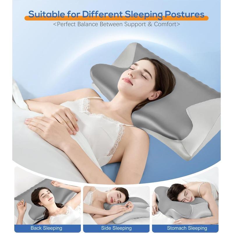 Cervical Neck Pillow Memory Foam True Cooling Ergonomic Support for Side Back Sleepers Adjustable Ice-Silk Leather Case Breathable Core Comfortable