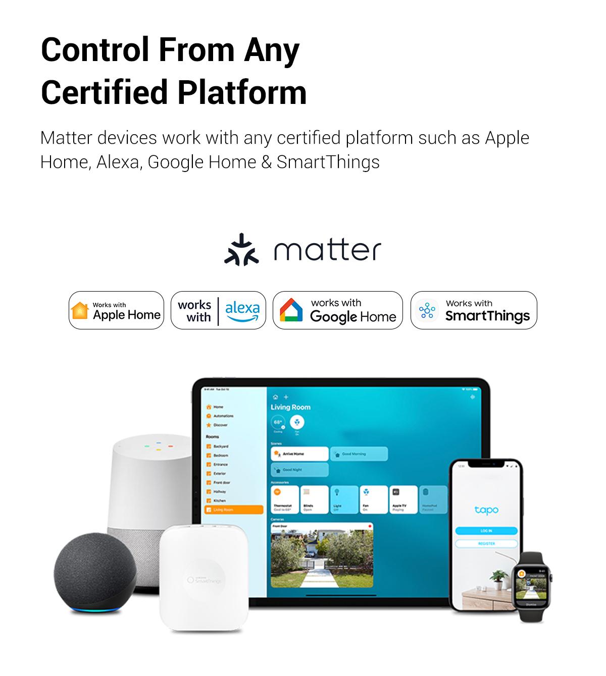 Tapo P125M (3-Pack) | Matter-Certified Mini Smart Plug, 15 A / 1,800 W | Works with Apple Home, Alexa, Google & SmartThings | Compact Flame-Retardant Design | Offline LAN Control | Bluetooth Easy Setup | 2.4 GHz Wi-Fi