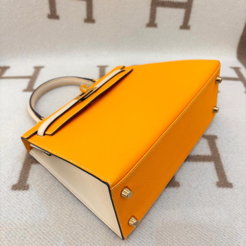 Pre-owned HERMÈS Leather tote bags Hermes Horse Shoe Kelly 25 Epsom 9V Jaune D’or 10 Craie (0429p0)