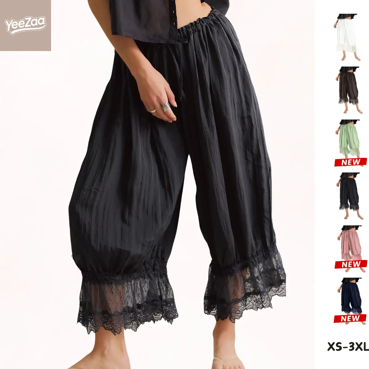 YeeZaa Lace Bloomer Pants 2026 Summer Vibe Vintage Going Out Cute Lightweight Capri Pants Y2k Forever Young Long Bloomers Elastic Waist Patchwork Pettipants Pantaloons Slip Cropped Pants Ruffle Hem Yoga Pants Streetwear Pajama Bottoms Feminine