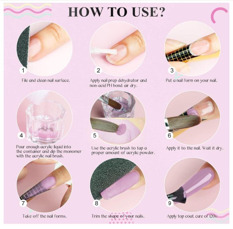 Saviland Acrylic Nail Starter Kit: Clear Pink Nude Acrylic Powder & Liquid, Brush, Files, Forms, Press On Nails, Home Practice Set