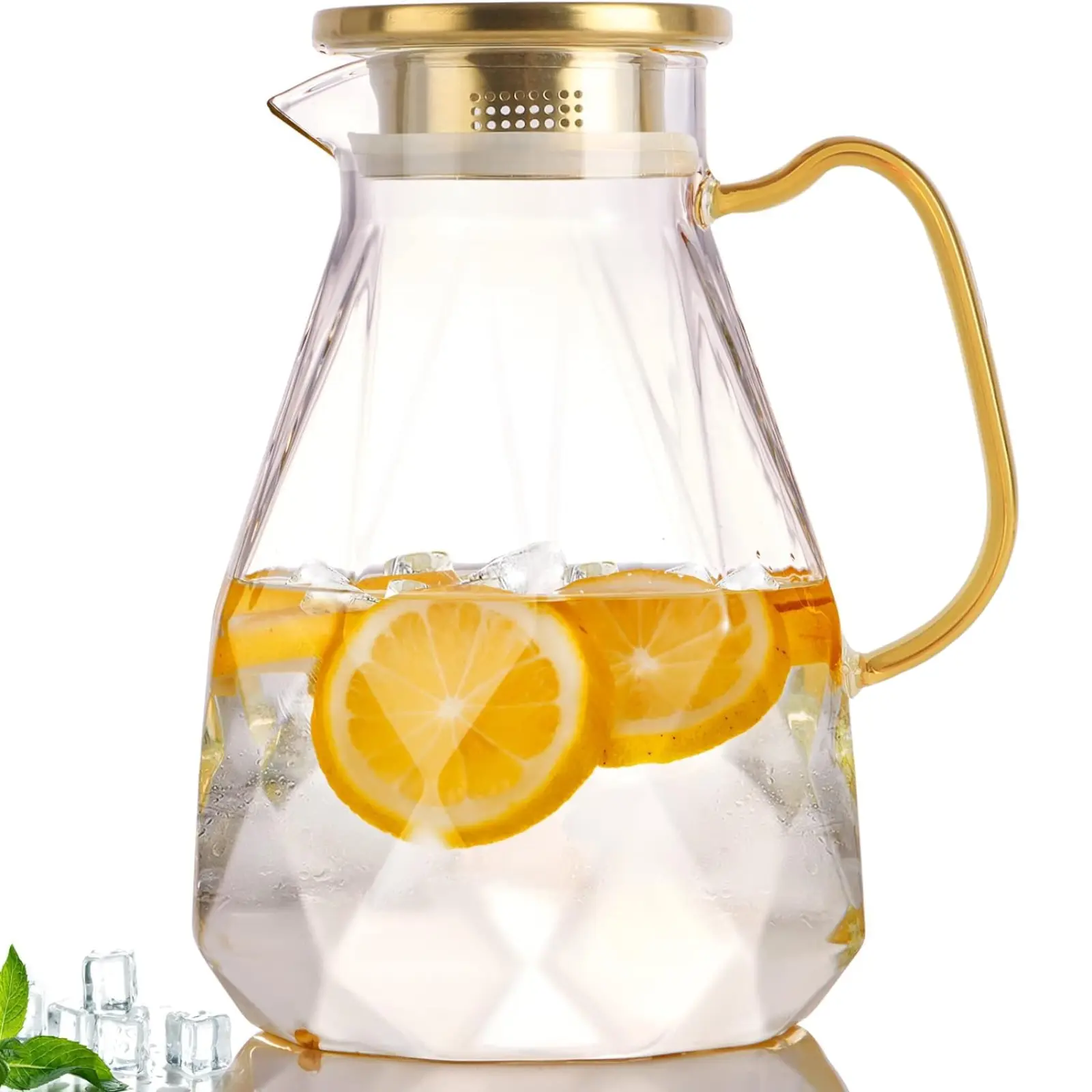 Khen Glass Pitcher, 2.2L Water Carafe With Lid, Iced Tea Jug for Fridge, Large Drink Carafe for Cold/Hot Beverages, 2 Quarts