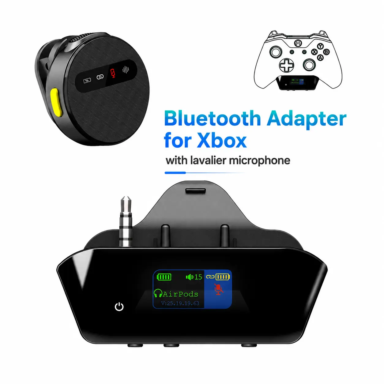Bluetooth Adapter for Xbox Controllers with 2.4GHz Wireless MIC | for Xbox One/Series XIS/Elite 2, Use AirPods & Wireless Headphones, Low Latency, Dual OLED Display, Noise Cancellation, 13H, Black, Headset, Console