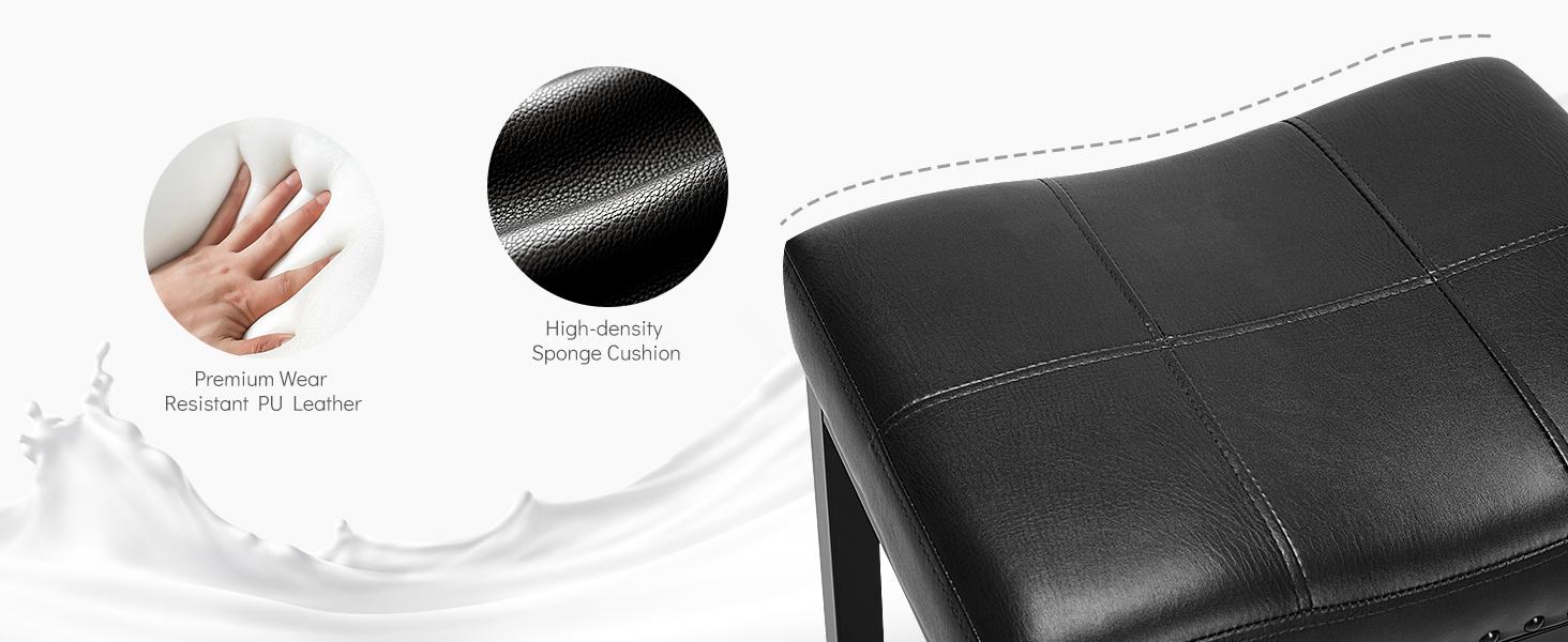 Furnest Set of 2 Bar Stools, 24 Inch Counter Height Saddle Stools, Modern Kitchen Barstools with Metal Base & PU Leather