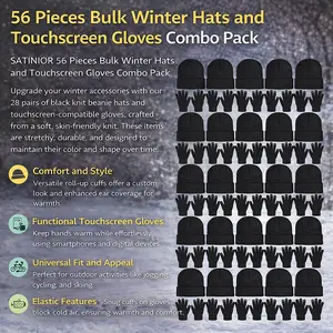 56pc Winter Hat & Touchscreen Gloves Bulk Lot – 28 Knit Beanies + 28 Stretch Gloves Wholesale for Resale or Donations