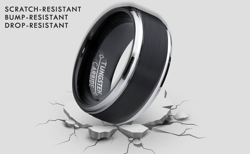 Men's Two-Tone Tungsten Ring Black Brushed Wedding Band 9MM Sizes 7-15