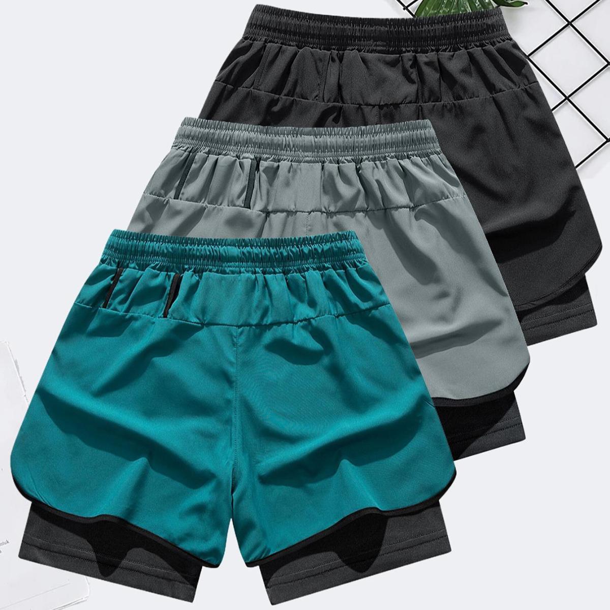 Men's Letter & Bull Head Print 2 in 1 Double Layer Drawstring Waist Gym & Casual Shorts, Regular Fit Comfortable Breathable Quick Drying Anti Exposure Pocket Shorts for Gym Workout, Running & Daily Wear, Men's Bottoms for Summer