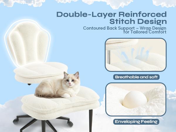 Pinmoco Cloudy Ergonomic Cross Legged Swivel Chair - Adjustable Height, Teddy Fabric, Cloud Comfort Pet-Friendly Desk Chair with Full Lumbar Support, Extra Wide Seat, Versatile for Home & Office Use Pinmoco Cloudy Ergonomic Cross Legged Swivel Chair - Adjustable Height, Teddy Fabric, Cloud Comfort Pet-Friendly Desk Chair with Full Lumbar Support, Extra Wide Seat, Versatile for Home & Office Use