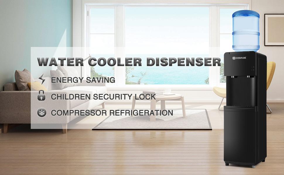5 Gallon Top Load Hot Cold Water Cooler Dispenser Innovative Slim Design Energy Saving Freestanding with Child Safety Lock for Home or Office Black
