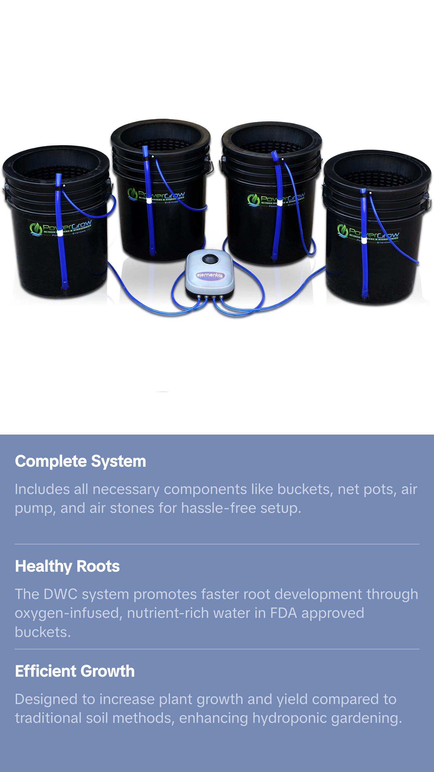 PowerGrow Deep Water Culture 4 Bucket System - 10" for Medium/Large Plants
