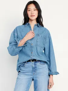 Old Navy Women's Oversized Boyfriend Button-Down Jean Shirt