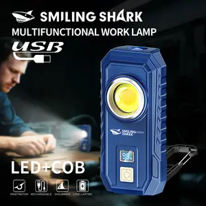 【GZ-5126】SmilingShark Magnetic Torch Light  Bright Work Lamp White/ Yellow COB Floodlight 180° Adjustable Flashlight 6Modes Type-C Rechargeable Hook Design for Camping Hiking