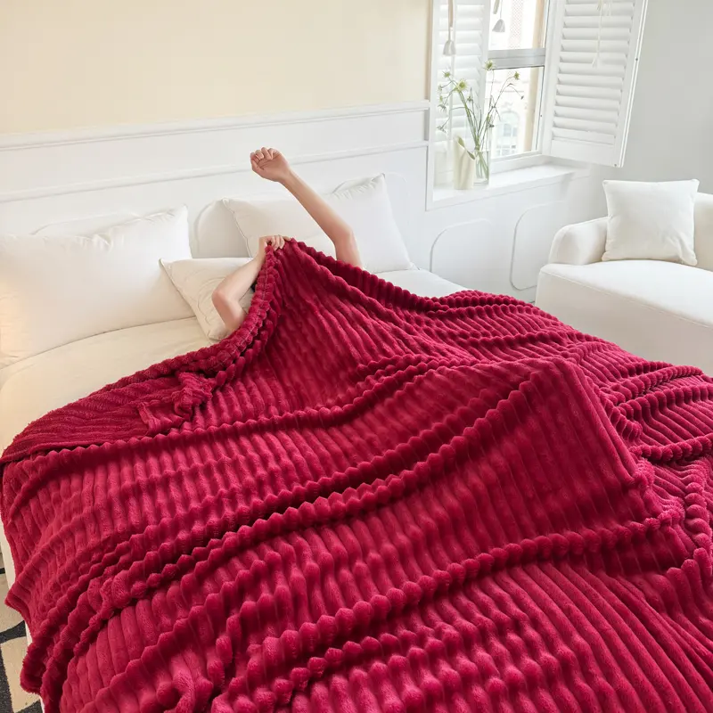 LanrestHome Luxury Faux Rabbit Fur Striped Throw Blanket – Super Soft Ribbed Plush Blanket for Sofa Couch Bed, Cozy & Lightweight for Home, Bedroom, Movie Night, Holiday, Christmas, Housewarming Gift