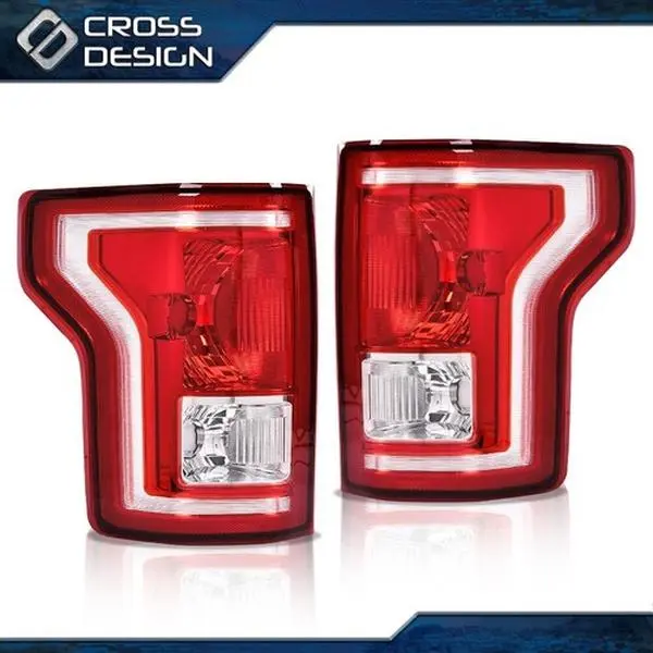 CROSSDESIGN Durable Red Halogen Rear Taillights Pair Set - Driver & Passenger Side, Vehicle-Specific Fit for 2015-2017 Ford F-150, Car Exterior Upgrade Lights