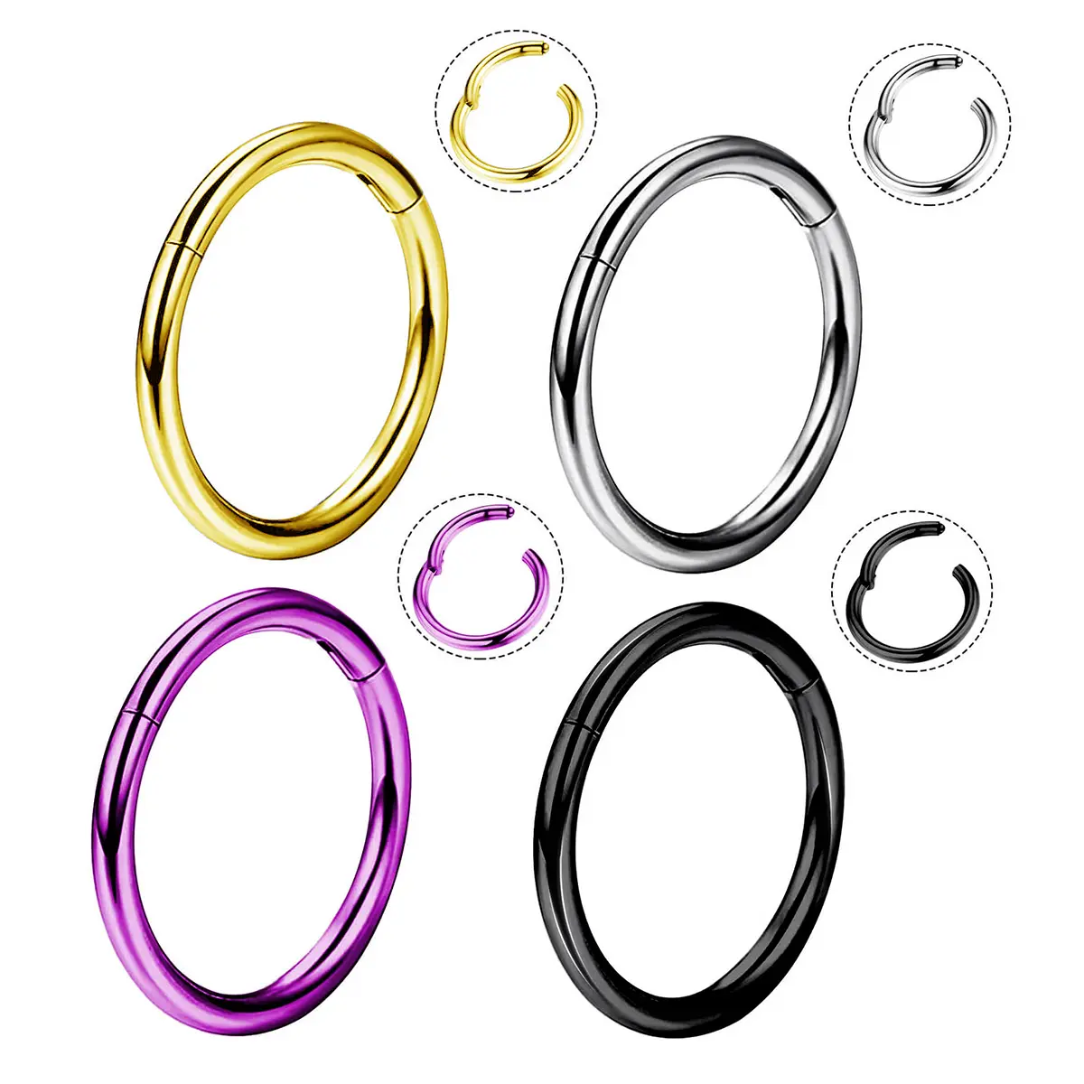 OUFER BODY JEWELRY 20G ASTM F-136 Titanium Nose Ring, Hinged Segment Hoop Clicker for Women, Hypoallergenic for Septum & Cartilage Piercing, Nose Piercing, Nose Jewelry, Titanium Nose Hoop