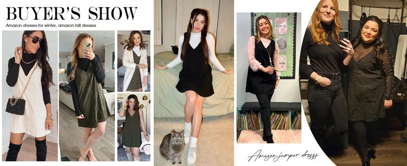 Wenrine Women's V Neck Corduroy Overall Dress Casual Loose Short Pinafore Dresses Cute Mini Jumper Dress