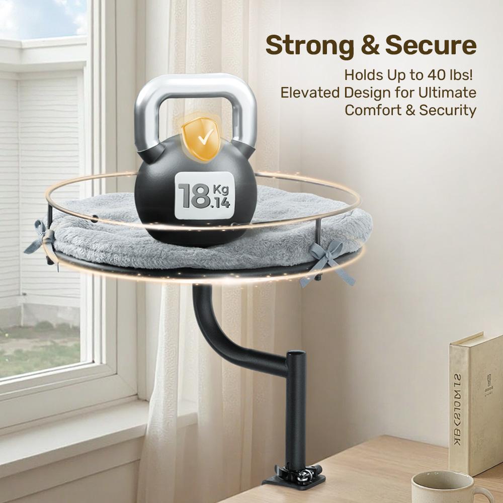 PawGiant Cat Desk Bed, 360° Rotating Floating Cat Bed, Modern Desktop Cat Nest, Desk Mounted Perch Attachment, Height Adjustable Cat Bed for Desk Holds up to 40lbs, Cat Hammock with Washable Cushions, Machine-Washable Plush Cover, Pet Valentine's Day