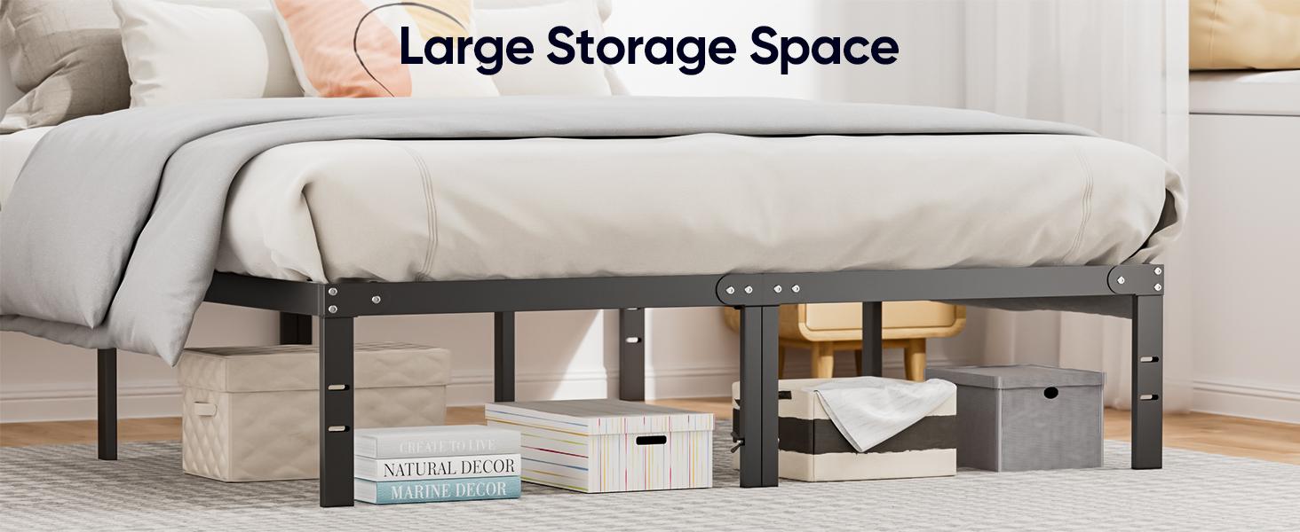 Sweetcrispy Plus Bed Frame，Heavy Duty Metal Platform Bed Frames with Storage Space Under Frame, 14 Inches, Sturdy Steel Slat Support,