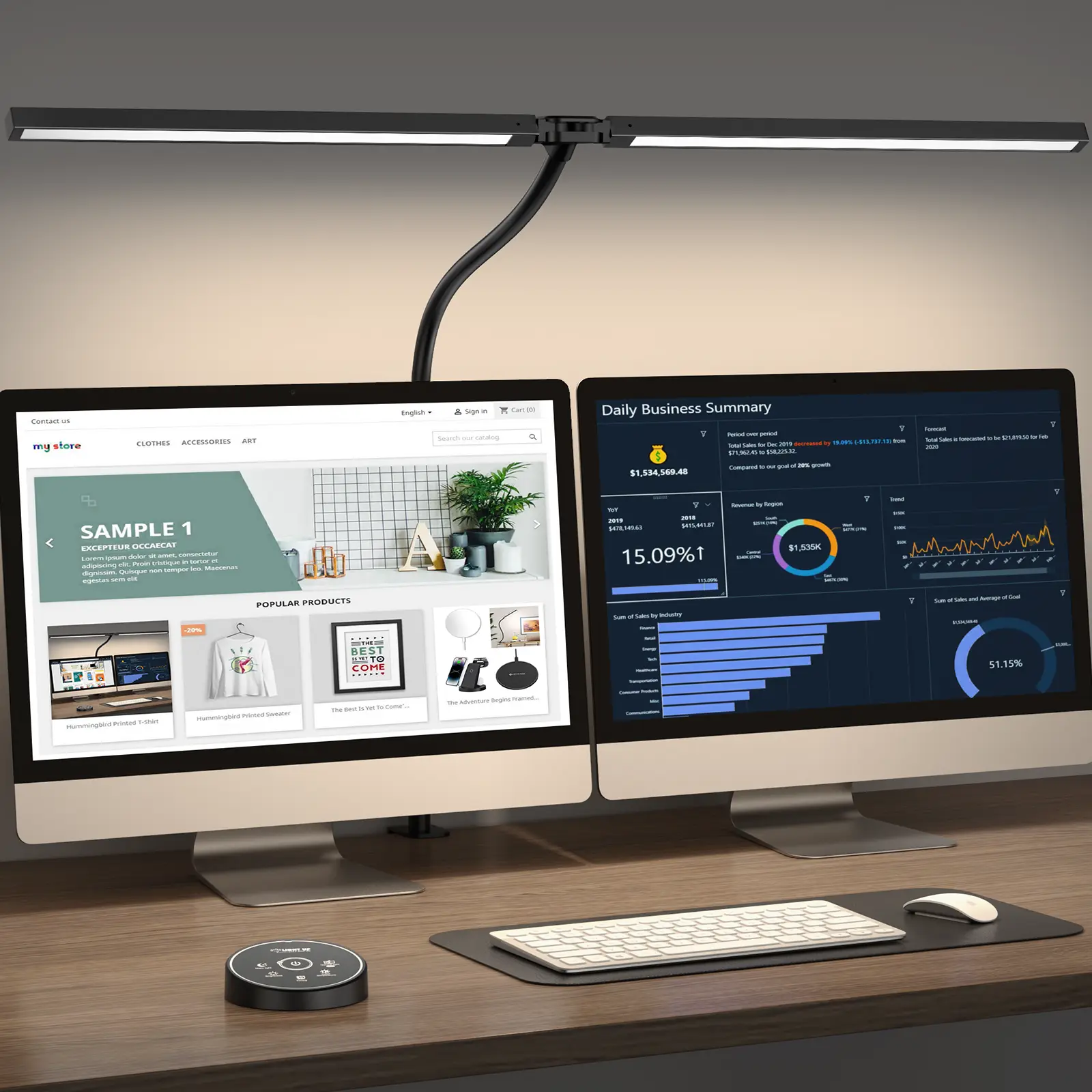 Led Desk Lamp for Home Office - 24W 5 Color Adjustable Eye Protection Architect Lamp，Dual Screen Computer Monitor Smart Light for Study Work Drafting