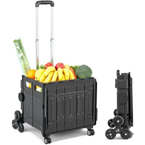 VEVOR Foldable Stair Climbing Foldable Shopping Cart, 155 lbs Collapsible Teacher Cart, Portable Rolling Crate Handcart with Telescoping Handle & Lid, Foldable Grocery Cart Utility Cart Multipurpose