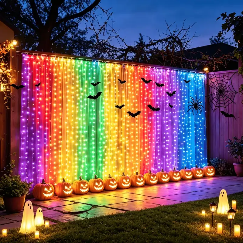 Outdoor Solar String Lights, 330 LED Multicolored Fairy Curtain Lights with 8 Modes, Solar-Powered, Suitable for Christmas, Halloween, Weddings, Indoor Windows, Bedrooms, and Holiday Party Decorations (Includes Light Strings, Excludes Curtains)