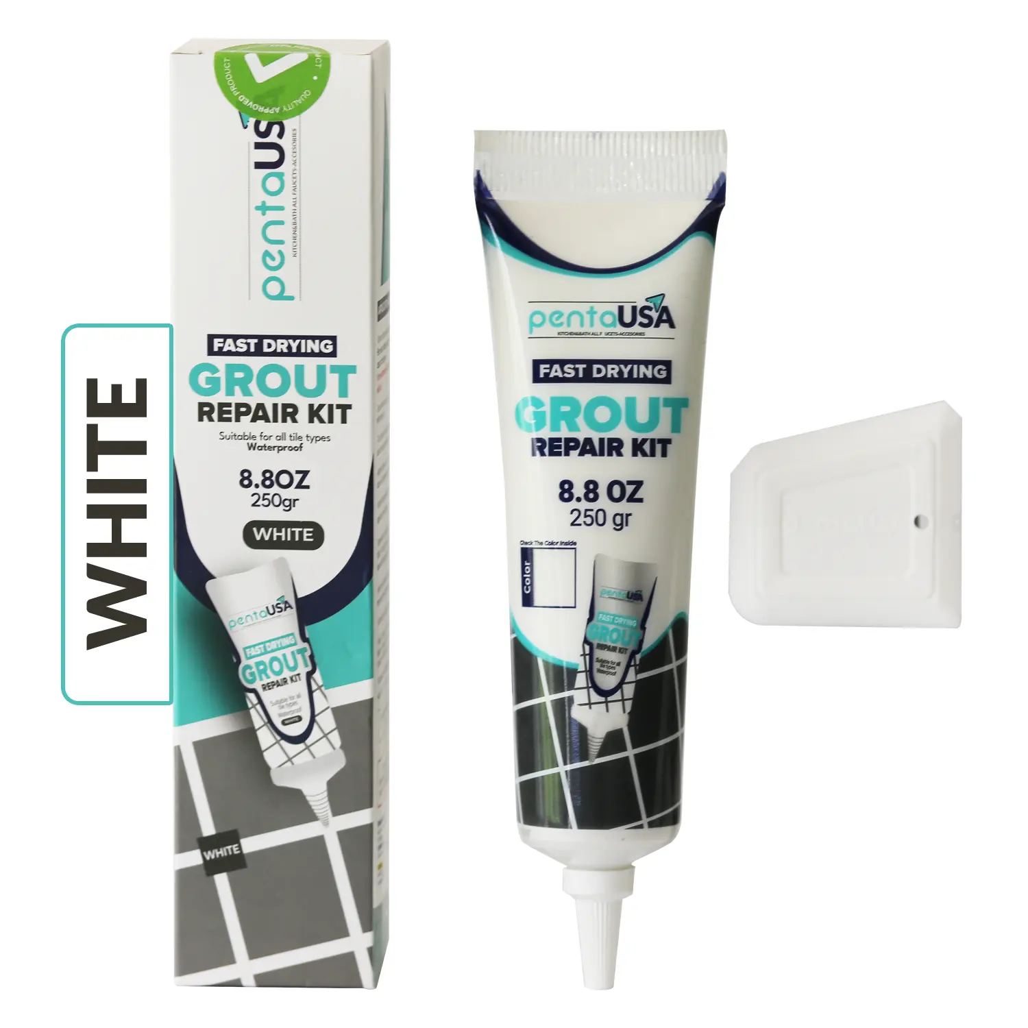 White Tile Grout Repair Tube 8.8 oz,250 Gr,Fast Drying Restore and Renew Grouts