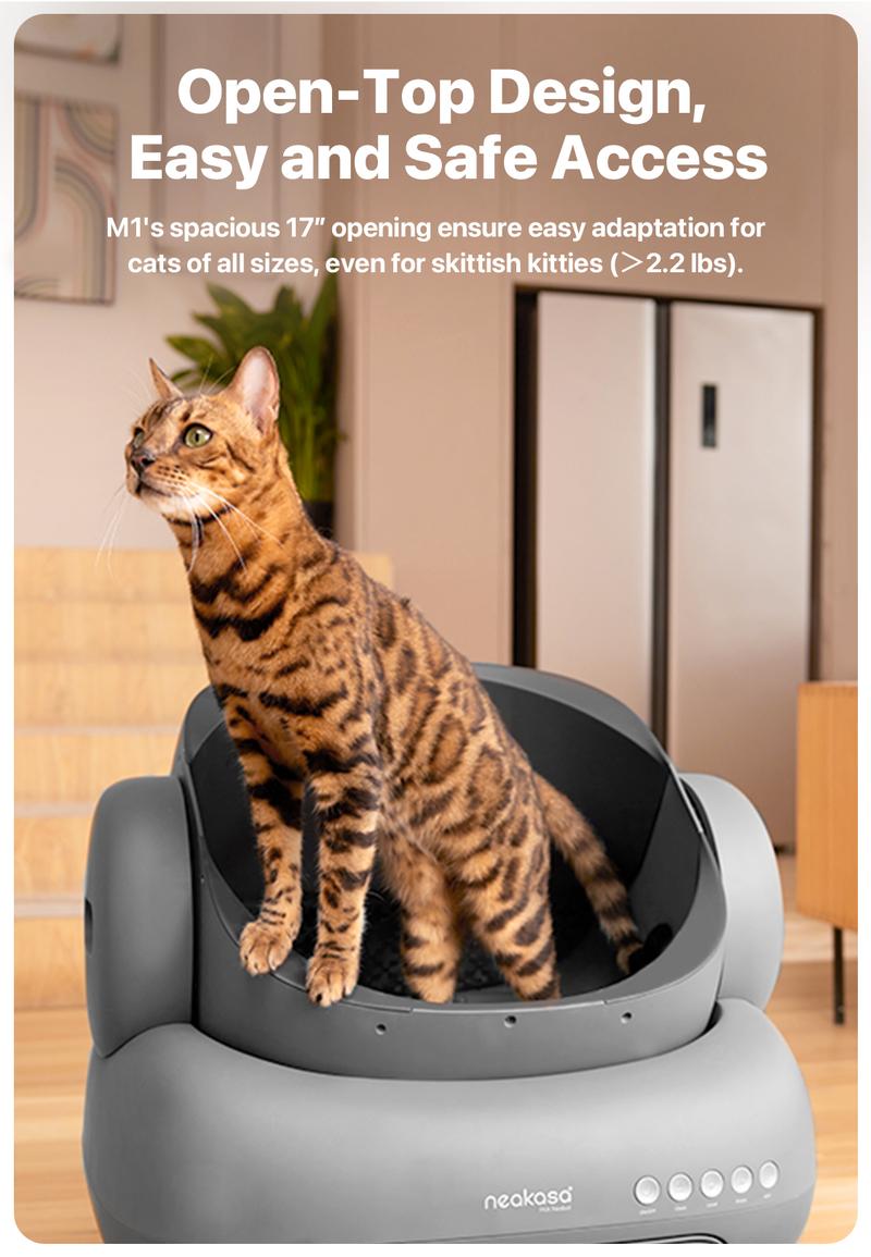 Neakasa M1 Open-top Self-cleaning Cat Litter Box with APP Control, Odor-Free Waste Disposal Includes Trash Bags, Great for cats up to 33 lbs