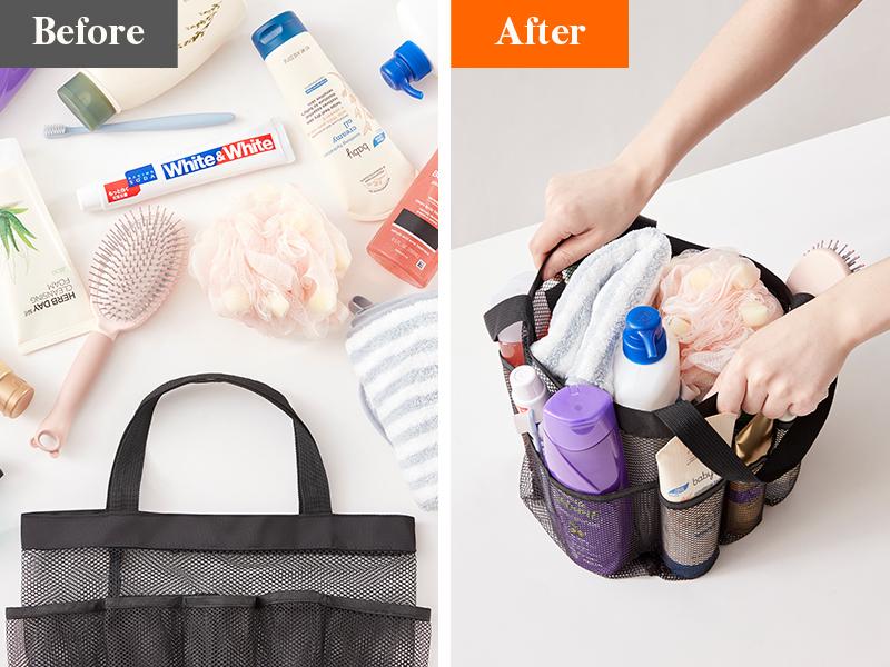 Lifewit Mesh Shower Caddy Portable Shower Tote Bag for College Dorm, Bathroom, Gym, Travel with 7 Storage Pockets for Bathroom Toiletry Essentials