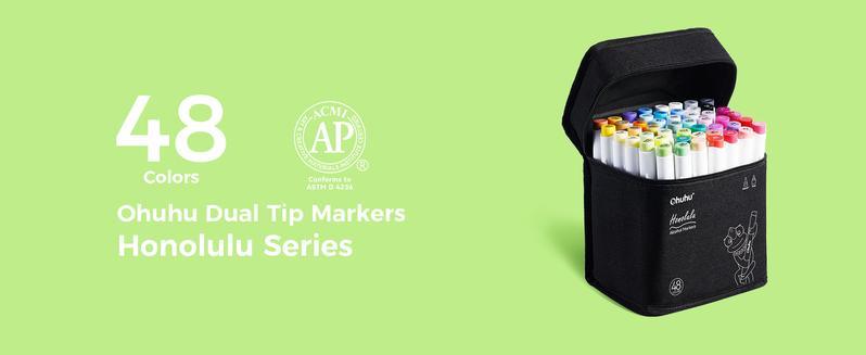 Ohuhu Alcohol Markers: Brush & Chisel /Fine - 48-Color - Double Tipped Art Marker Set for Artist Adults Cozy Coloring Illustrations - Dual Tips - Refillable - AP Certificated - Honolulu & B Series of Ohuhu