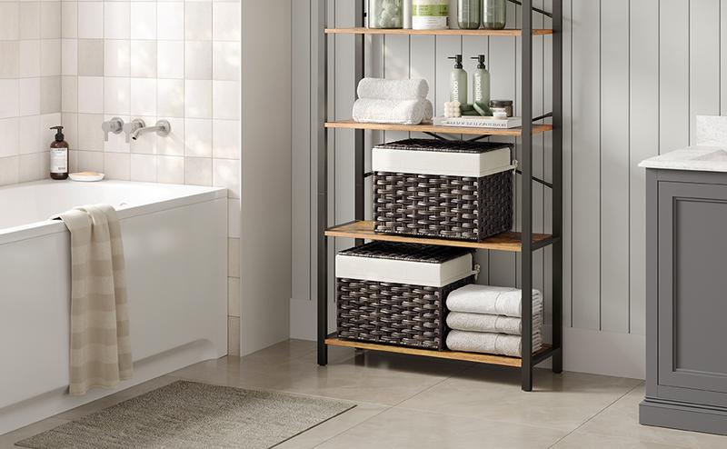 SONGMICS HOME Storage Basket with Lid, Foldable, Removable Liner, Metal Frame, Ideal for Bedroom & Laundry Room, Woven Design